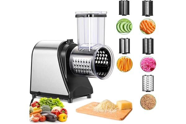 Meykey électrique Râpe et coupe-légumes 250W 5 lames coniques bouton-pousson