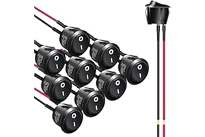 APIELE 10 Stücke Kippschalter,2 Position EIN-Aus mit SPST 2 Pins Wippschalter,250V 6A Taste Rocker Kippschalter Für Häuser, Industrie,DIY KCD1-5-101 Runde Schalter(mit Draht)