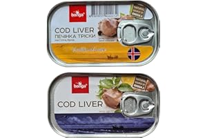 QUBROS Banga Canned Food | Fish Cod Liver and Cod Liver with Bay Leaf and Pepper | Easy Open Pull Ring | Latvian Origin (Cod Liver Collection, 2 Pack)