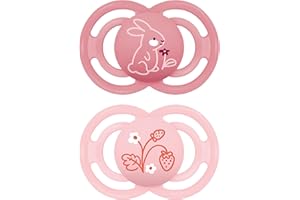 MAM Perfect smoczek, dla zdrowego rozwoju zębów i szczęki, dla niemowląt, wykonany z ekologicznych i odnawialnych materiałów, z pudełkiem na smoczek, 6-16 miesięcy, zając/kwiat, 2 szt