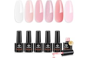 ‎MODELONES MODELONES 8 in One Builder Gel, 6 Farben Nude Glitzer Rosa Clear Aufbaugel füR GelnäGel, Hard Gel Builder Nagelverlängerung Quick Extension, Uv Nagellack Soak Off UV Nägel für Nagelstudio Maniküre Set