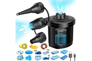 DMTIVMG Inflador Electrico Portatil 4000MAH Bateria Recargable Inflar Desinflar 2 en 1, Bomba de Aire Eléctrica con 3 Boquillas, Hinchador Electrico para Piscina, Colchon, Cama Camping Inchable