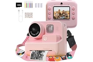 Mafiti Aparat fotograficzny dla dzieci, natychmiastowy nadruk, aparat cyfrowy 48 MP bez atramentu, kamera wideo do selfie 1080p z kartą TF 32 GB, zabawki, prezenty dla dziewcząt, chłopców w wieku 3-12