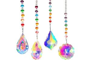 OOSHEON 4 Pezzi Acchiappasole In Cristallo, Acchiappasole ArcobalenoArcobaleno Prisma,Cristalli Decorativi Da Appendere per La Casa, L'Ufficio, La Decorazione Del Giardino All'Aperto