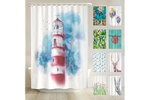 ‎ARTENEUR arteneur® - Leuchtturm - Anti-Schimmel Duschvorhang 180x200 - Recycelt mit Öko-Tex Standard 100 - Beschwerter Saum, Blickdicht, Wasserdicht, Waschbar, 12 Ringe & E-Book