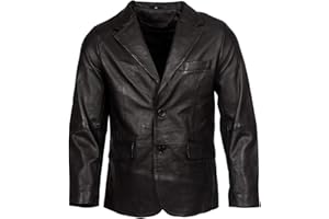 INFINITY LEATHER Męska klasyczna dopasowana czarna marynarka z 2 guzikami miękka 100% kurtka ze skóry jagnięcej