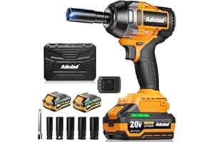 Adedad 1000N.m 1/2 Zoll Schlagschrauber 20V Bürstenloser Akku Schlagschrauber mit 2x4.0Ah Akku und Ladegerät, Stecknüsse, Verlangerung und Koffer Impact Wrench für Auto, Autoreifen Engineering & DIY