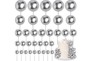 BAANFLY 55 Pieces Mini Balls Cake Toppers 5 Sizes Foam Ball Cake Picks Cake Decorations Silver Color Mini Balloons Stick Cake Cupcake Toppers for Xmas Baby Shower Girl Birthday Party Supplies (Size1.5-4Cm)