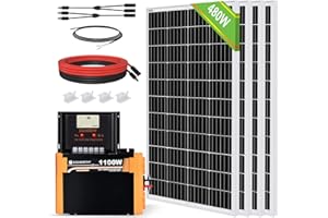 ECO-WORTHY 2kWh Solar Panel Kit 480W 12V Off Grid Solar Power System for Home RV: 4pcs 120W Solar Panels+60A Charge Controller+1100W DC 12V to AC 230V Inverter