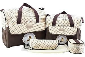 Jitong Imprimé 5 Pièces Ensemble de Sacs à Langer/Sac à Main de Maman/Sac de Bouteille Bébé/Matelas à Couches (Café, Taille Unique)