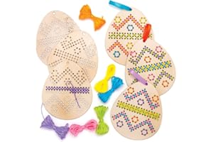 Baker Ross AT433 Ostereier Kreuzstich Bastelset aus Holz - 5er Pack, Basteln für Kinder, Nähen und Kreuzstich für Kinder an Osterdeko zum Basteln, Blau,Rosa