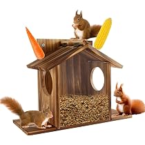 KTCINA Squirrel Feeder with Flexible Roof, Wood Squirrel House and ...