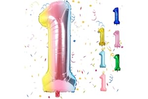 FUNHOT Rainbow Number 1 Balloons, 1st Birthday Balloon, 40inch Gradient 1 Balloon Numbers, Large Self Inflating Foil Balloon, 1st Birthday Decorations for Kids Birthday Party, 1 Anniversary Decorations