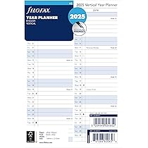 Filofax Calendar Diary Refill, A5 Size, Horizontal Year Planner, White Paper, English, 2025 (C68506-25
