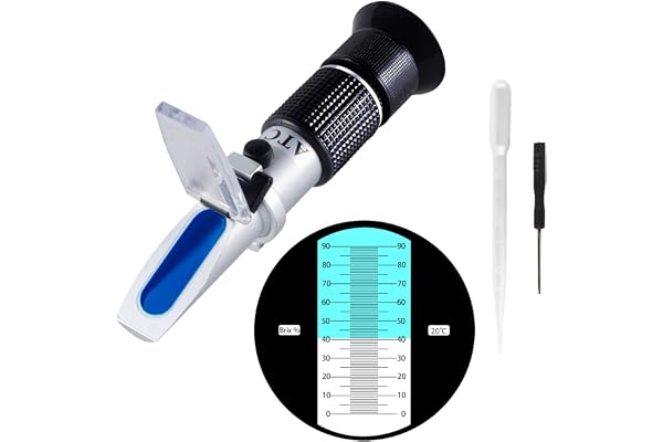 XinJiaYi Réfractomètre Sucre 0–90%, Réfractomètre Brix Portable, Mesure de Brix Haute Précision avec ATC pour Fruits, Boissons et Jus, Miel, Sirop d’érable, Mélasse et Autres Boissons Sucrées