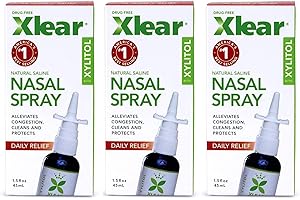 Xlear Nasenspray – Natürliches Saline-Nasenspray mit Xylitol, feuchtigkeitsspendende Nasenpflege für Kinder und Erwachsene, 45 ml (Pack of 3)