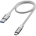 Fasgear USB Type C Cable 1.65ft, Short USB A to C Android Auto Cord USB 3.2 Gen 2 Type C Cable Braided 10Gbps Data Transfer 3A Fast Charging Compatible for i-Pad Pro 2022 External SSD MacBook (Grey)