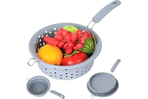 HMKESOTERIC Scolapasta Pieghevole con Manico Lungo in Silicone, Colino Pieghevole con Manico, Filtro Cestino Cucina, Drenante per Scolare Frutta e Verdura Pasta