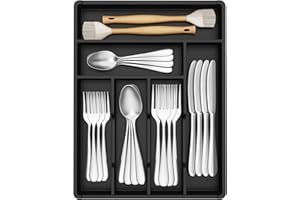 Lifewit Portaposate da Cassetto, Organizer Posate da Cassetto, Porta Posate Cucina Cassetto, 31x41 cm, Contenitore per Posate per Cucchiai, Forchette, Coltelli, Stoviglie, 6 Scomparti, Nero
