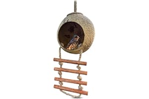 Namture 1er-Pack Handgefertigtes Kokosnuss-Vogelhaus – Recycelte Kokosnussschale, Vogelfutterstation im Leiterstil, Wetterfester Nistkasten für kleine Vögel, Reptilien, Gartenliebhaber