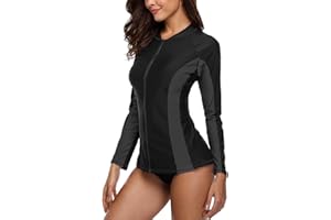 Charmo Women Zip UV Rash Vest Long Sleeve Rashguard Shirts