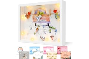 Ulikey 8 in 1 3D Bilderrahmen zum Befüllen, Spardose Personalisiert, Tiefer Rahmen mit Licht und Plexiglas, 3D Objektrahmen für Hochzeit Taufen Reisen Geburtstag, Geldgeschenk Hochzeit