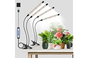Garpsen Lampada da coltivazione, 2 teste per piante da interno, 80 LED Clip Led Grow Lamp con regolazione automatica del timer (6/12/16H), 5 livelli di dimming