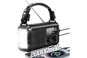 IRONSNOW Wind Up Solar Radio, Emergency Crank Radio, 20000mAh Survival Solar Hand Crank Weather Radio with AM/FM, Battery Powered Radio with Cell Phone Charger, Flashlight & SOS for Emergencies/Home
