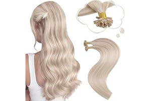 ‎MORESOO Moresoo Bonding Extensions Echthaar U Tip Extensions Haarverlängerungen Aschblond Gemischt mit Platinblond Keratin Bondings Echthaar #P18/613 35 cm 0.8g/s 40g/Packung