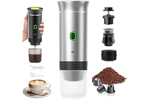 PZCC Macchina da caffè portatile da viaggio, a riscaldamento rapido, 3 in 1, caffettiera portatile 12 V, compatibile con capsule grandi, piccole e caffè macinato (argento)