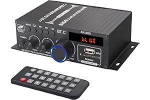 LiNKFOR Amplificatore Bluetooth 5.0 con LCD Mini Amplificatore di Potenza 2.0 CH Supporta Disco U Wireless BT Amplificatore Audio Stereo Volume Regolabile con IR Telecomando AMP Audio per Auto Casa