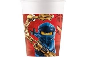 Procos 93510 - Party-Becher Lego Ninjago, max. Füllmenge 200 ml, 8 Stück, Einwegbecher aus Papier, Kindergeburtstag, Party-Geschirr, FSC® Mix