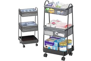 MODANAIS 3 Etagen Beweglicher Wickeltisch Organizer-Rollwagen, Baby Windel Caddy Organizer, Windeltasche Organizer mit Trennwänden, Neugeborene Wickel Organizer Rollwagen, Eisenstruktur, Einfach zu Montier