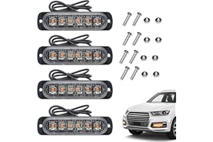 DOMICUBES 4Pcs LED Strobe Warning Lights, Amber Waterproof Hengguang Flashing Lights 12V 24V 6 LED Safety Emergency Light Constant Mode Beacons Warning Light for Vehicle Truck Trailer Caravan Boat-Constantly on