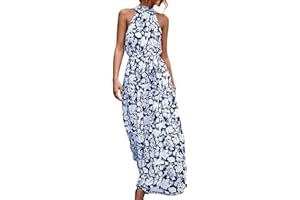 AUSLA Damskie Sukienki Bez Rękawów, Halter Neck Boho Długa Sukienka Seksowna Letnia Sukienka w Stylu Boho Casual A Line Dress Swing Beach Sun Dress