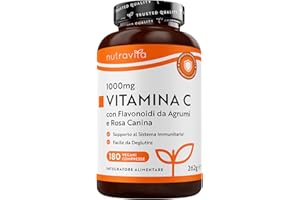 Vitamina C 1000mg - 180 Compresse per 6 Mesi - Vitamina C Pura con Rosa Canina e Flavonoidi - Acido Ascorbico - 100% Vegan - Senza Glutine e OGM - Nutravita