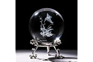 ZEERSHEE Figura di colibrì laser in vetro da 60 mm 3D sfera di cristallo fermacarte ornamenti palla di cristallo con supporto Natale colibrì regali per le donne