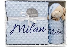 variouss Manta de Bebe Personalizado con su Nombre Bordado, Manta de copito, Regalos Padres Primerizos. Bautizo, Baby Shower (Manta + DouDou)
