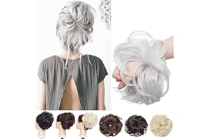 SEGO Ciambella per Chignon Elastico con Capelli Ricci Finti Extension XXL 80g Hair Bun Updo Spettinato Coda di Cavallo Treccia # Grigio Argento