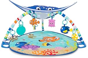 Bright Starts, Disney Baby, Tapis d’Eveil le Monde de Némo Mr. Ray Ocean Lights, Lumières et Plus de 20 minutes de Mélodies, Marionnette à Doigts Dory et Autres jouets