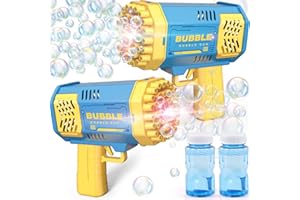 Beria Toys for 3-8 Year Old Kids Boys: 2 Pack Rocket Bubble Gun Bubble Machine Gifts for Age 3 4 5 6 7 8 Years Old Kids Birthday Presents Toy for Toddlers Outdoor Garden Party Games Bubble Maker