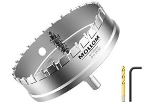 Mollom (125mm | 4-29/32'') Heavy Duty Carbide Hole Saw with 2 Pilot Drill Bits, Hole Cutter cuts Stainless Steel, mild Steel, Iron, Copper, Brass, Plastic