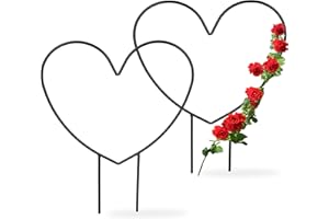 Relaxdays Rankhilfe Herz, 2er Set, Metall, Kletterhilfe für Topf- & Zimmerpflanzen, H x B x T: 32 x 25 x 0,5 cm, schwarz