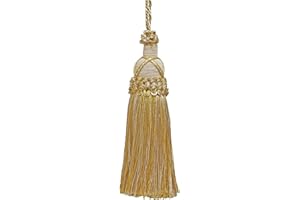 DÉCOPRO 5 1/2" (14cm) Key Tassel, 4" (10cm) Loop with Criss Cross Design (Style# KTIC) Ivory Beige Gold #2523 (Yellow Gold, White Ivory, Light Beige) Sold Individually