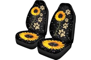 ZIATUBLES Dog Paws Sunflowers Print Car Seat Cover Protector 2 Pieces Set Vehicle Auto Accessories Universal Fit Truck Cars SUV Sedan Vans