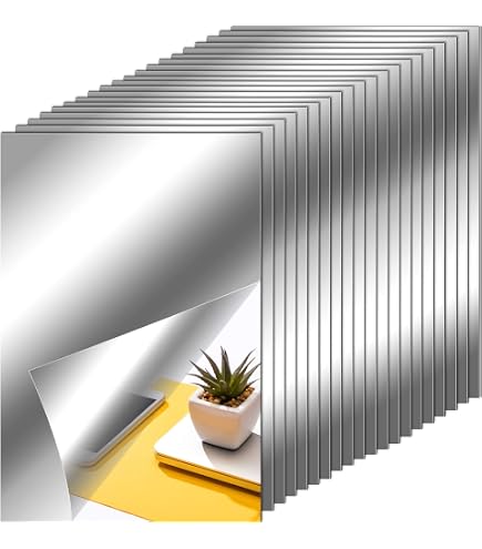 JSMTKJ 12 Pezzi Specchio da Parete Senza Cornice 15 X 15 cm, Adesivo Specchio Acrilico Quadrati Piastrelle Autoadesive Autoadesivo per Decorazioni Murali Domestiche Casa