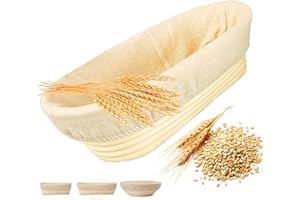 DeJivsin Banetones para pan, Cesta de fermentación ovalada de 28 cm, Cesta de fermentación ratán natural, Hornear pan para pan para panaderos profesionales y domésticos, Panaderos
