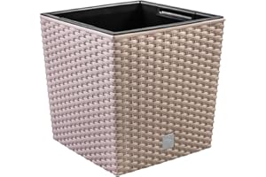 Prime Garden® SquarePot Maceta de ratán de plástico con inserto para casa, jardín, terraza, porche, cuadrada, resistente a las inclemencias del tiempo, resistente a las heladas (26 x 26 x 27 cm, color