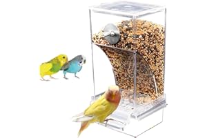 Fhioevt Automatischer Futterspender Vögel Transparent Vogelfutter Wellensittich Futterspender Vogelfutterhaus Sittiche Käfig Acryl Futterautomat für Klein Papageien Nymphensittiche Finke
