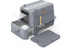 Wooaidagg Stainless Steel Cat Litter Tray with Lid, Large Covered Metal Cat Litter Box with Scoop and Mat for All Cat,Odour Control,Non Stick Surface,Easy Clean (Dark Grey)